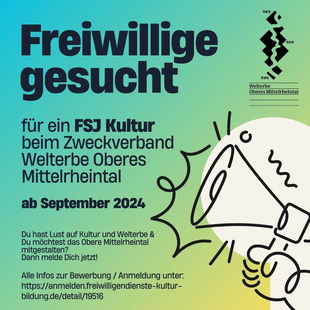 Beim Zweckverband Welterbe Oberes Mittelrheintal ist ab dem 01. September 2024 eine Stelle für ein FSJ Kultur zu besetzen. 