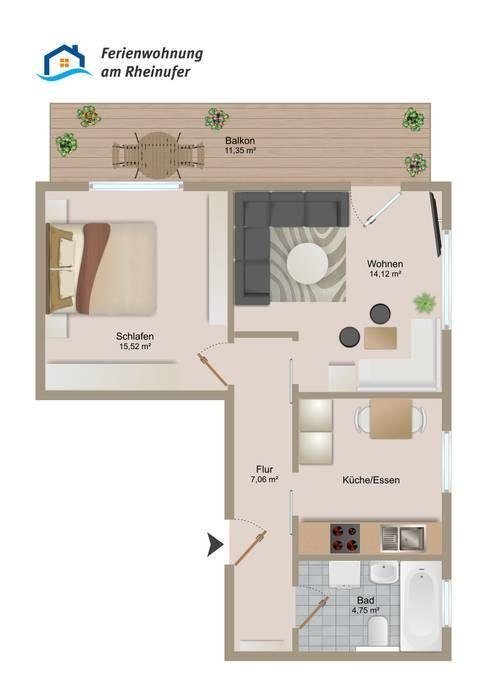 Ferienwohnung am Rheinufer – Grundriss | © Kisch